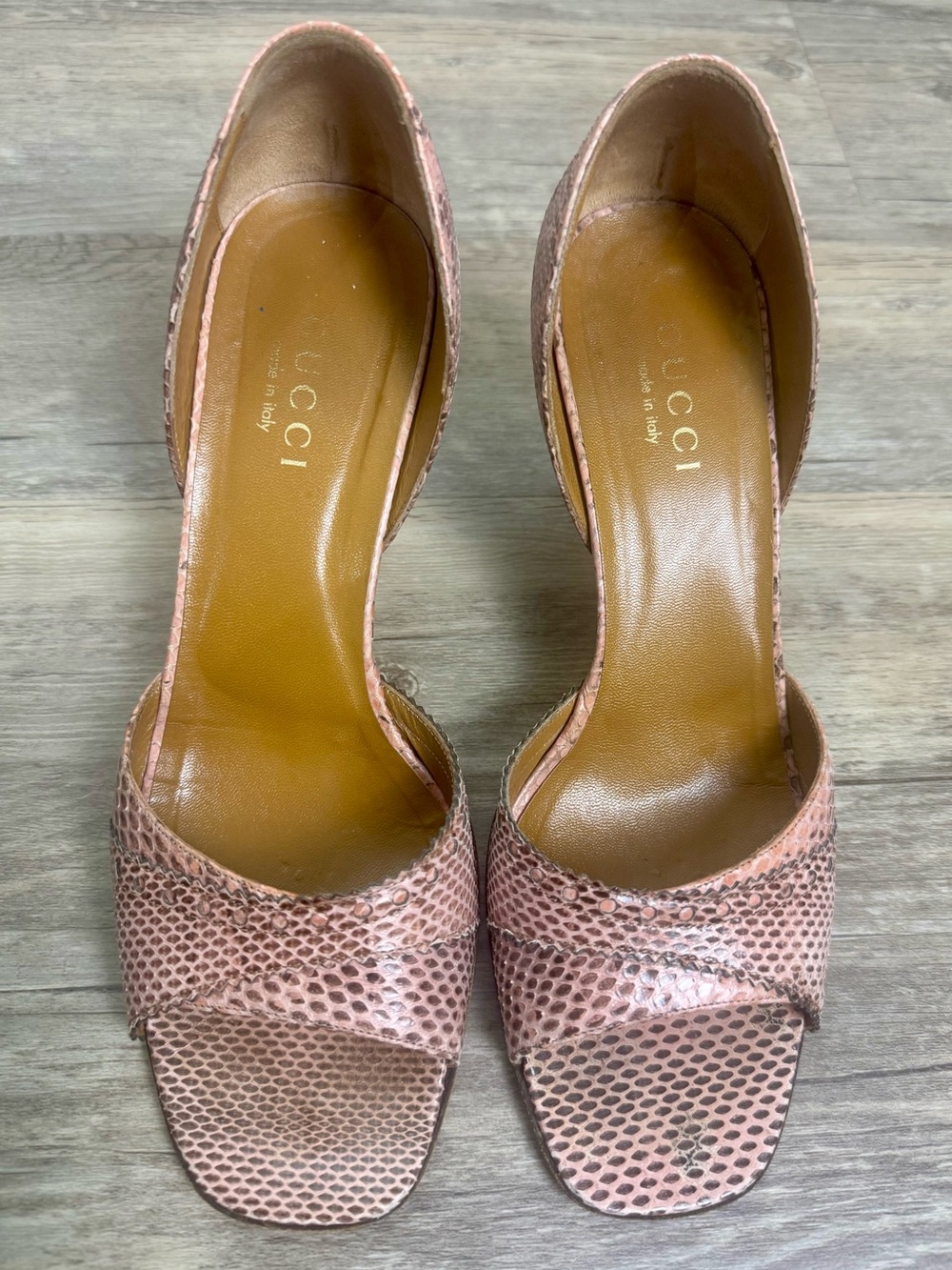 Gucci Pink Python D'Orsay Peep Toe Heels Size 9B Made in Italy